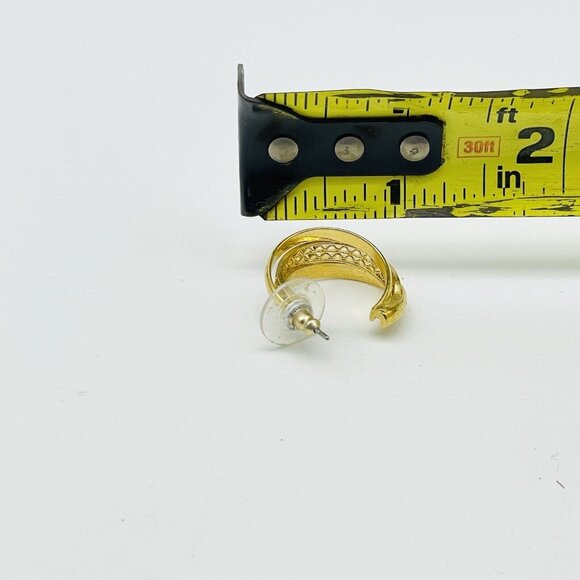 Lattice Hoop Earrings Gold Tone Pierced Classic Career Cosplay LARP Boho Festive - Picture 4 of 8